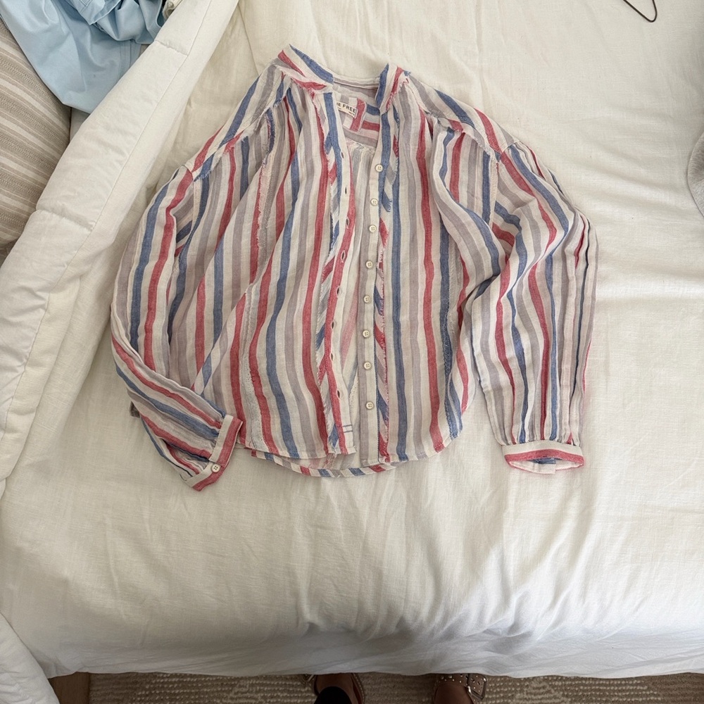 We The Free Striped Button Down Shirt - Red, Blue, White